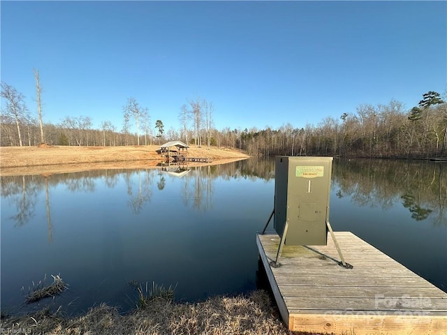 view of dock with a water view