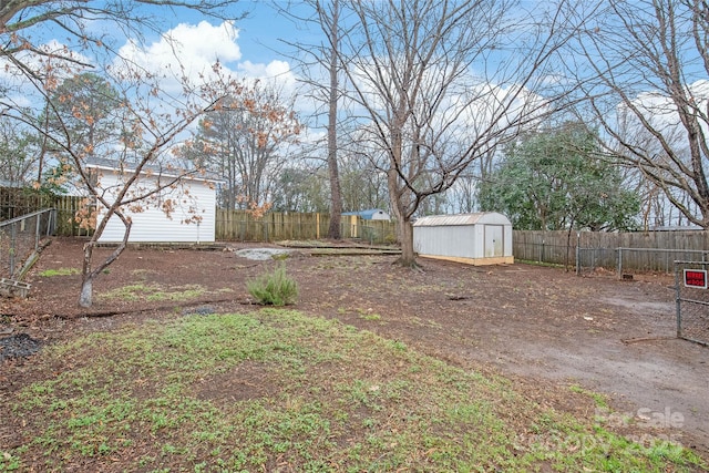 view of yard with a storage shed