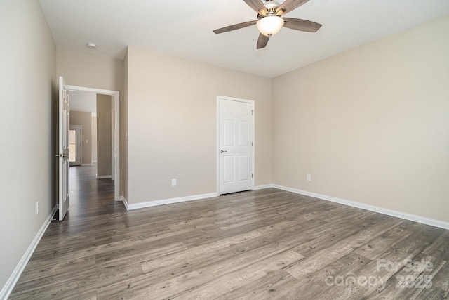 interior space with ceiling fan and hardwood / wood-style floors