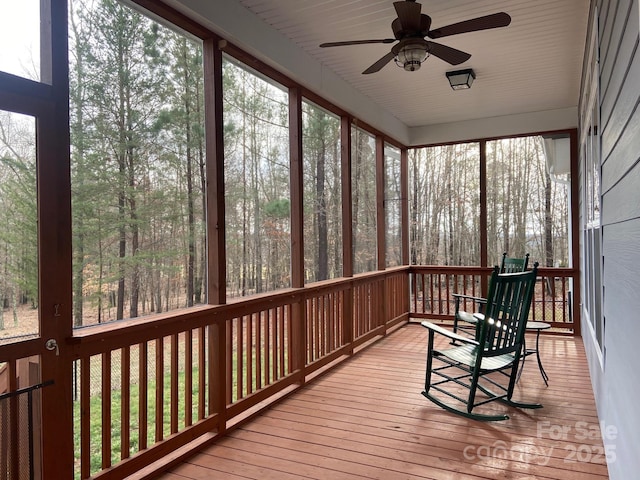 sunroom / solarium with ceiling fan