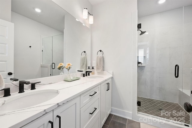 bathroom featuring vanity and walk in shower