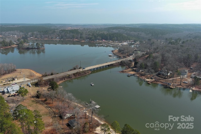 aerial view featuring a water view