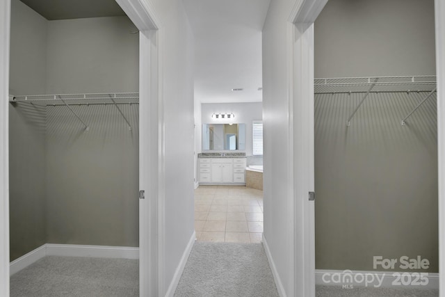 spacious closet with light carpet