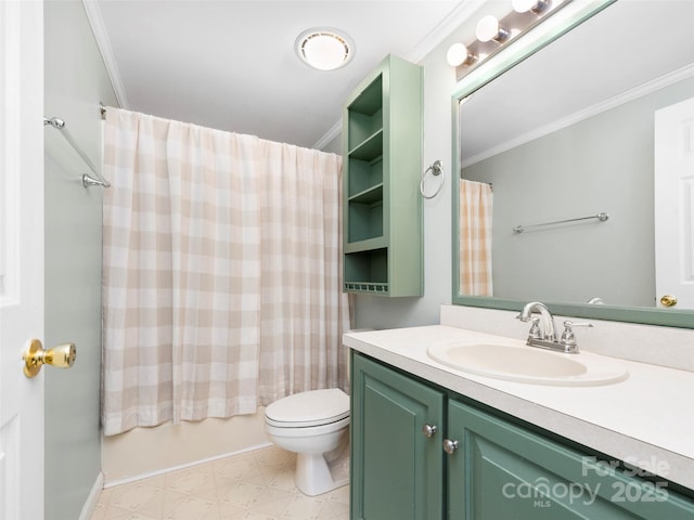 449 Riverwind Dr, Hendersonville, NC 28739 - bathroom with tile patterned floors, crown molding, toilet, and vanity