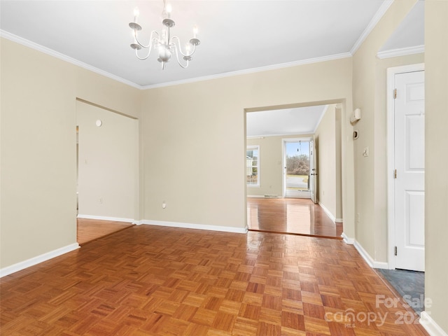 449 Riverwind Dr, Hendersonville, NC 28739 - spare room featuring baseboards, a notable chandelier, and crown molding