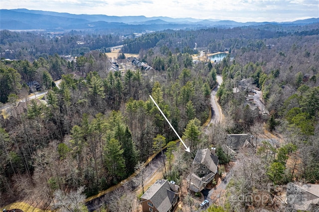 aerial view with a forest view and a mountain view