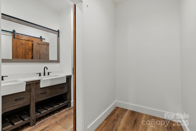 bathroom featuring vanity and wood-type flooring