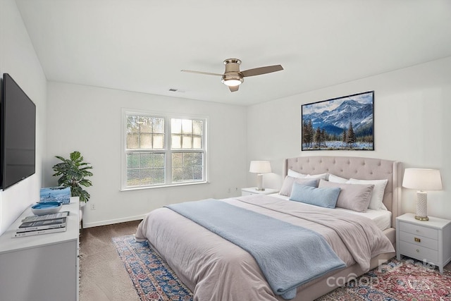 bedroom with carpet floors and ceiling fan