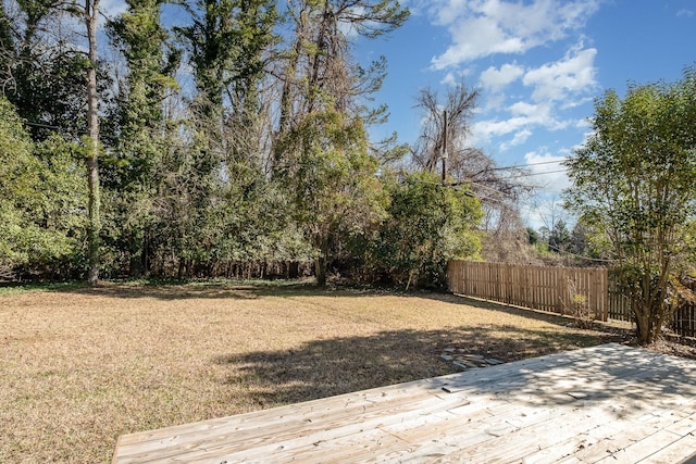 wooden terrace with fence and a yard