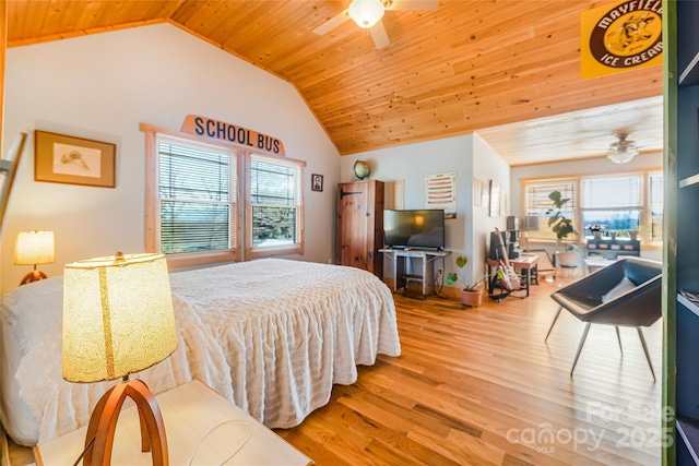 14 Drake St, Asheville, NC 28806 - bedroom featuring lofted ceiling, wood finished floors, wooden ceiling, a ceiling fan, and baseboards