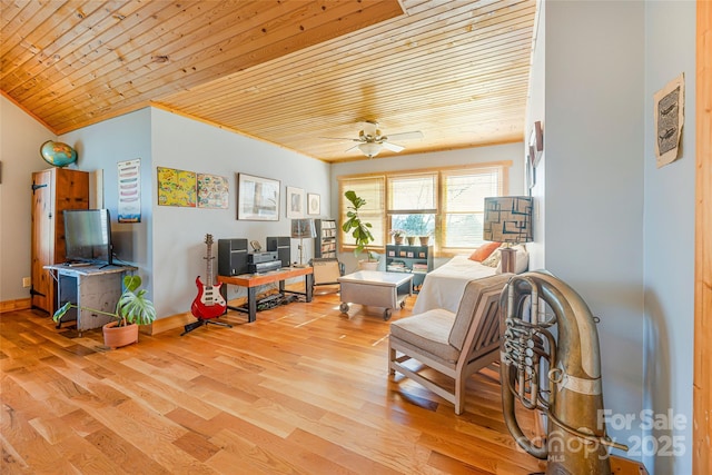 14 Drake St, Asheville, NC 28806 - living room featuring wood ceiling, light wood finished floors, and a ceiling fan