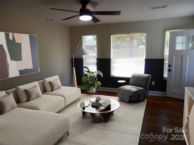 101 Colony Acres Dr, Charlotte, NC 28217 - living area with wood finished floors and ceiling fan