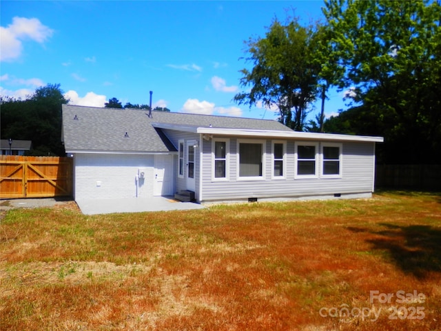 101 Colony Acres Dr, Charlotte, NC 28217 - view of front of property featuring crawl space, a shingled roof, and a patio