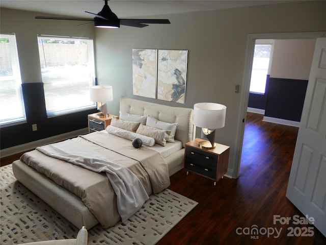 101 Colony Acres Dr, Charlotte, NC 28217 - bedroom featuring dark wood-style flooring, baseboards, and a ceiling fan