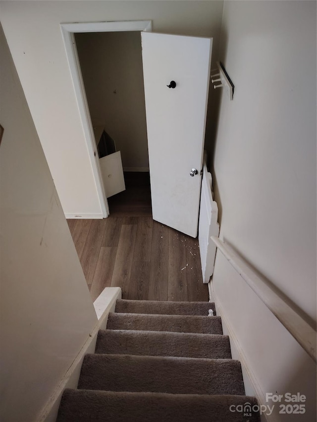 stairway featuring hardwood / wood-style flooring