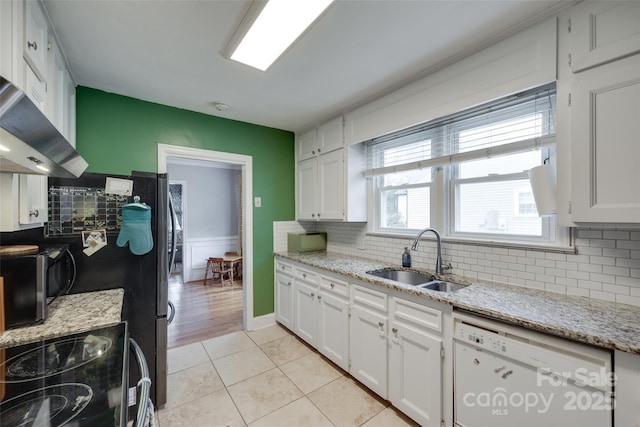 968 Waverly Ave, Rock Hill, SC 29730 - kitchen with dishwasher, a sink, electric stove, white cabinetry, and wainscoting