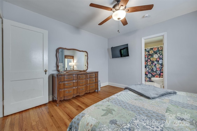 968 Waverly Ave, Rock Hill, SC 29730 - bedroom featuring light wood-type flooring, baseboards, a ceiling fan, and connected bathroom