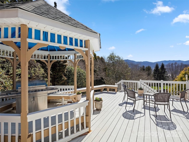 deck with a mountain view