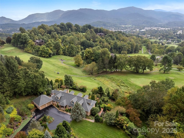 birds eye view of property with a mountain view