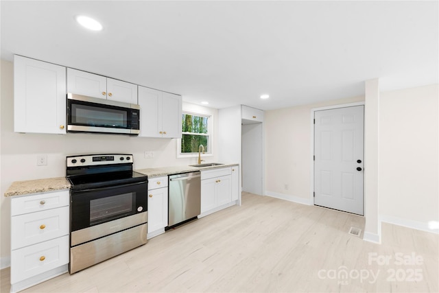 kitchen with white cabinetry, appliances with stainless steel finishes, and sink