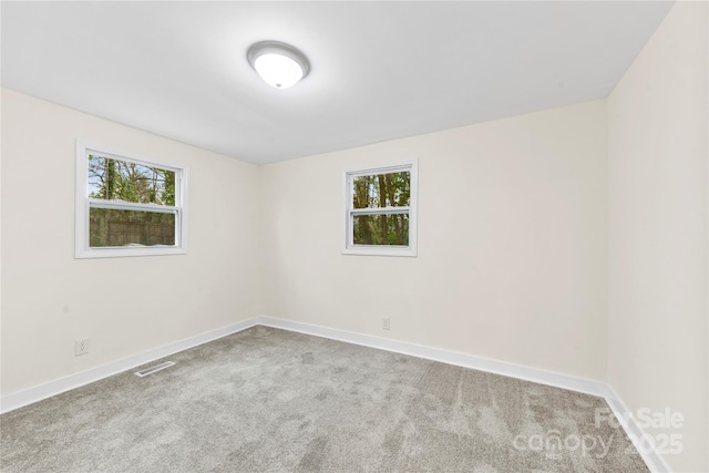 unfurnished room featuring a healthy amount of sunlight and light carpet