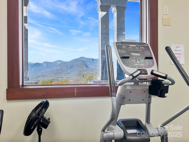 gym with a mountain view