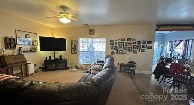 living room with ceiling fan