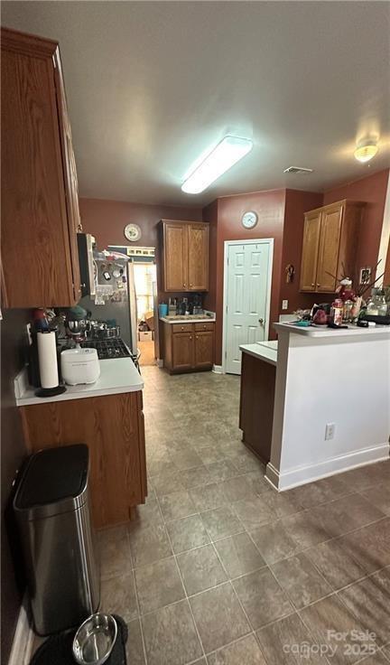 kitchen with stainless steel fridge