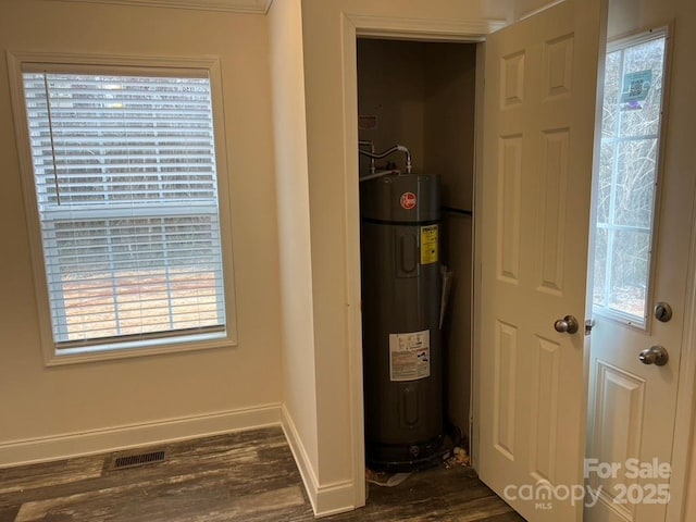 utility room with visible vents and electric water heater