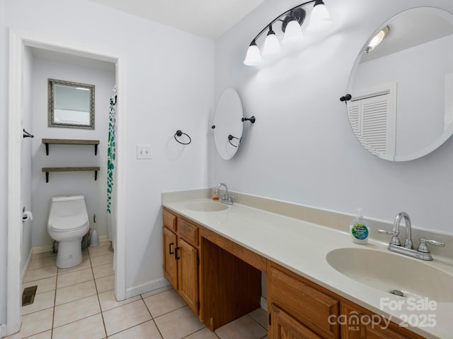 bathroom featuring tile patterned floors, toilet, and vanity