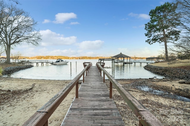 view of dock with a water view