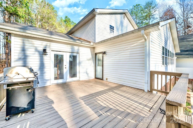 deck featuring area for grilling and french doors