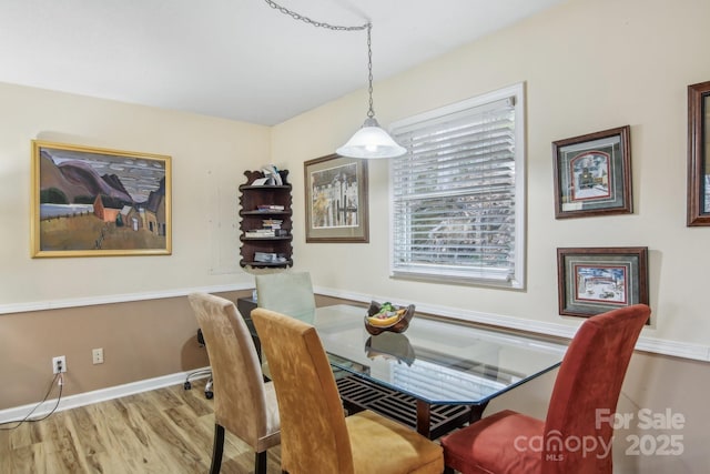 dining area with light hardwood / wood-style floors