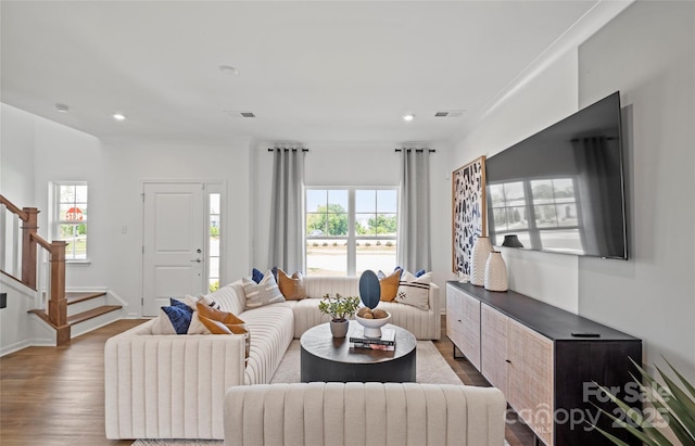 living room with light wood-type flooring