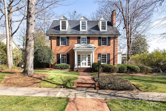 colonial house with a front lawn