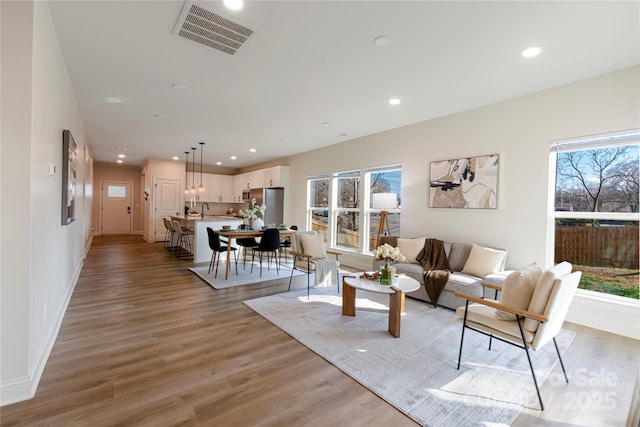 living room featuring light wood-type flooring