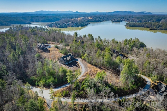 aerial view with a water and mountain view