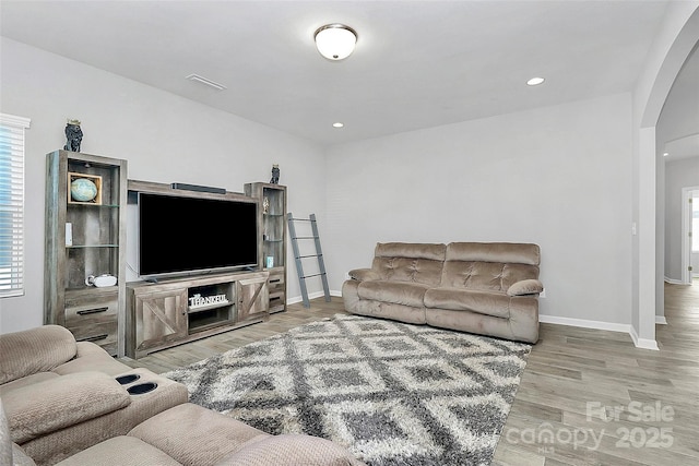 living room with light wood-type flooring