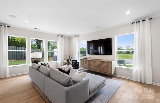 living room with light wood-type flooring