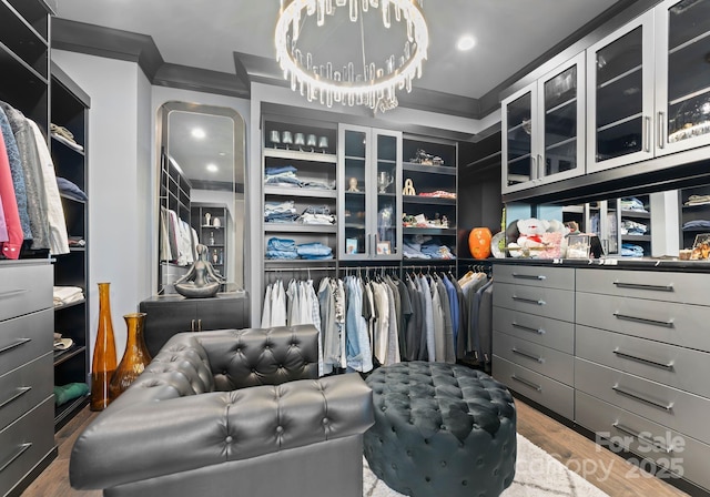 19329 Watermark Dr Unit 551/552, Cornelius, NC 28031 - spacious closet with an inviting chandelier and hardwood / wood-style floors