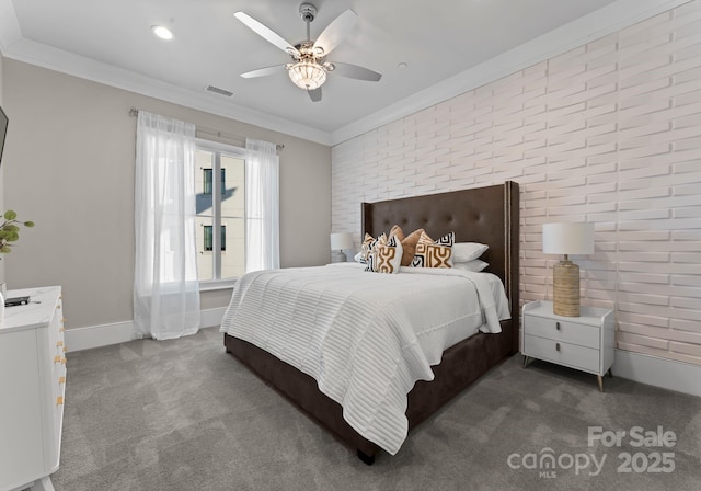 19329 Watermark Dr Unit 551/552, Cornelius, NC 28031 - carpeted bedroom with crown molding, ceiling fan, and brick wall