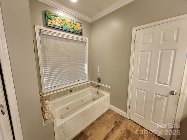 660 Scoggins Rd, Rutherfordton, NC 28139 - full bathroom with a jetted tub, ornamental molding, and wood finished floors