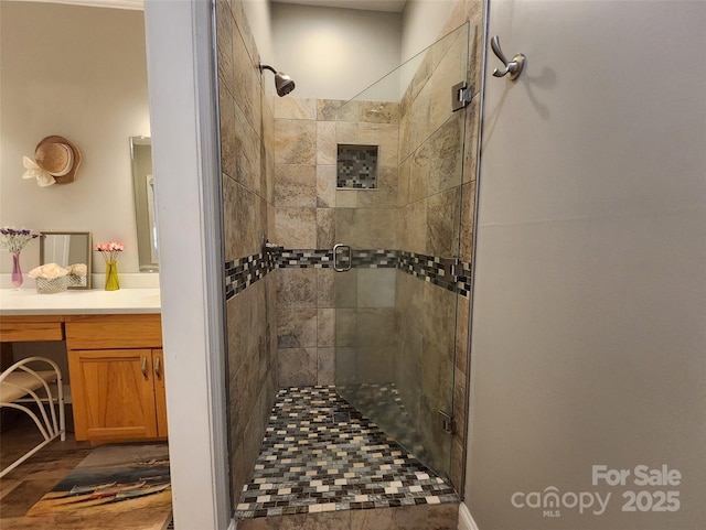 660 Scoggins Rd, Rutherfordton, NC 28139 - bathroom with a stall shower and vanity