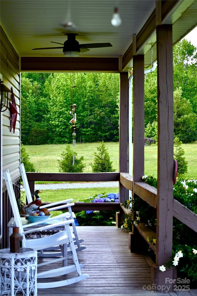 660 Scoggins Rd, Rutherfordton, NC 28139 - porch with a ceiling fan and a lawn