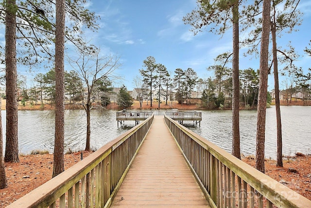 view of dock featuring a water view