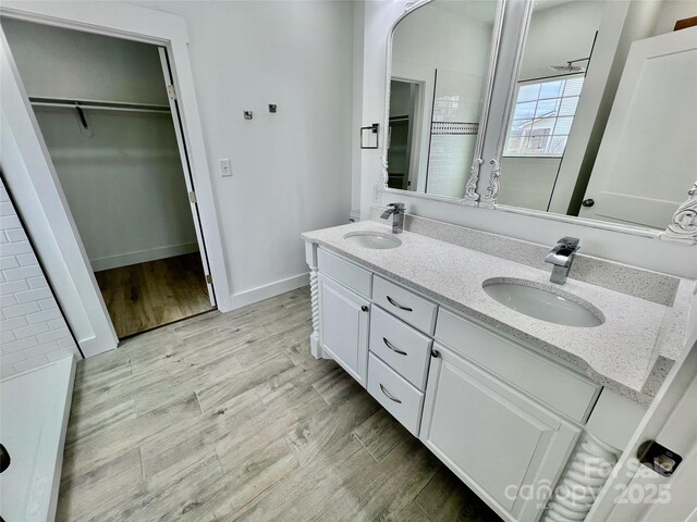 bathroom featuring hardwood / wood-style flooring and vanity