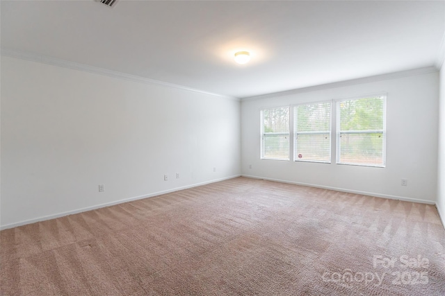 carpeted empty room featuring ornamental molding