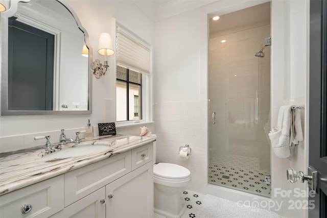 1328 S Kings Dr, Charlotte, NC 28207 - full bathroom featuring a shower stall, vanity, and toilet