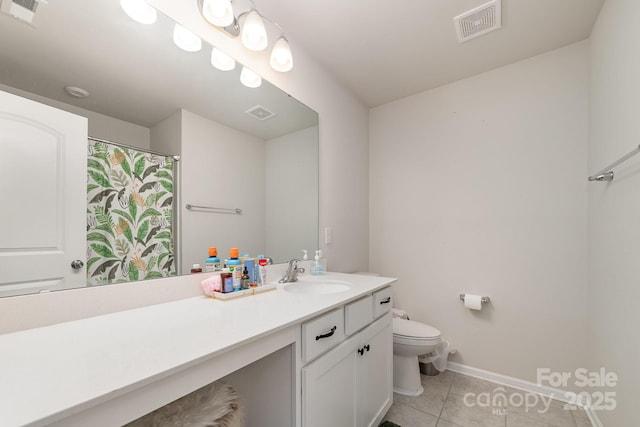 bathroom with vanity, toilet, and tile patterned flooring