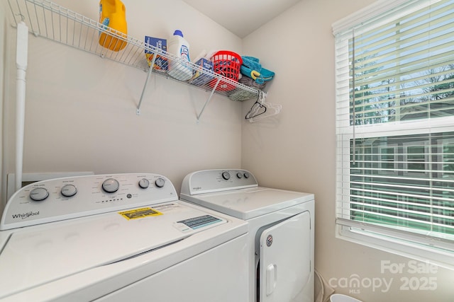 clothes washing area featuring washer and clothes dryer